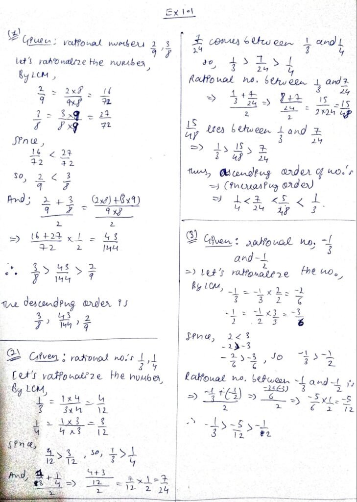 Stepwise ML Aggarwal Class 9 Maths ICSE Solutions from Chapter 1 Exercise 1.1 [ Rational And Irrational Numbers Chapter ]