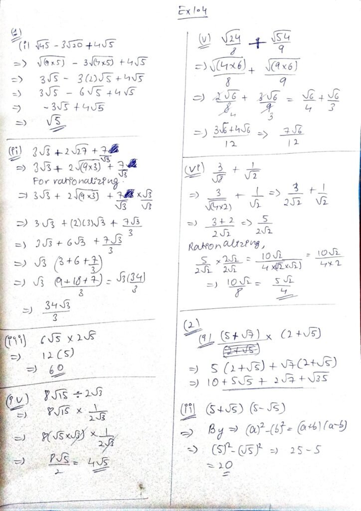 Stepwise ML Aggarwal Class 9 Maths ICSE Solutions from Chapter 1 Exercise 1.4 [ Rational And Irrational Numbers Chapter ]